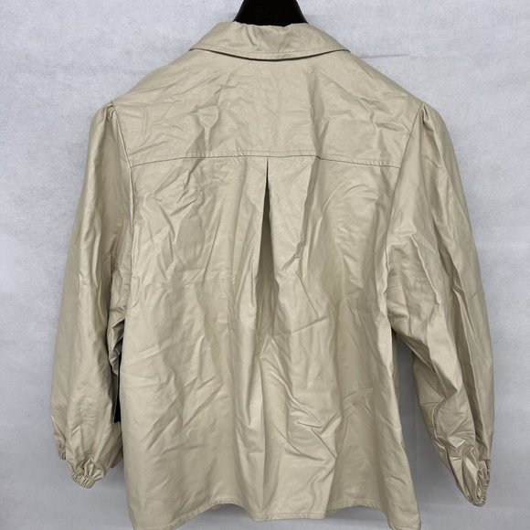 NEW Medium M The Frankie Shop Leandra Faux Leather Shirt In Beige Button Down - Picture 7 of 9